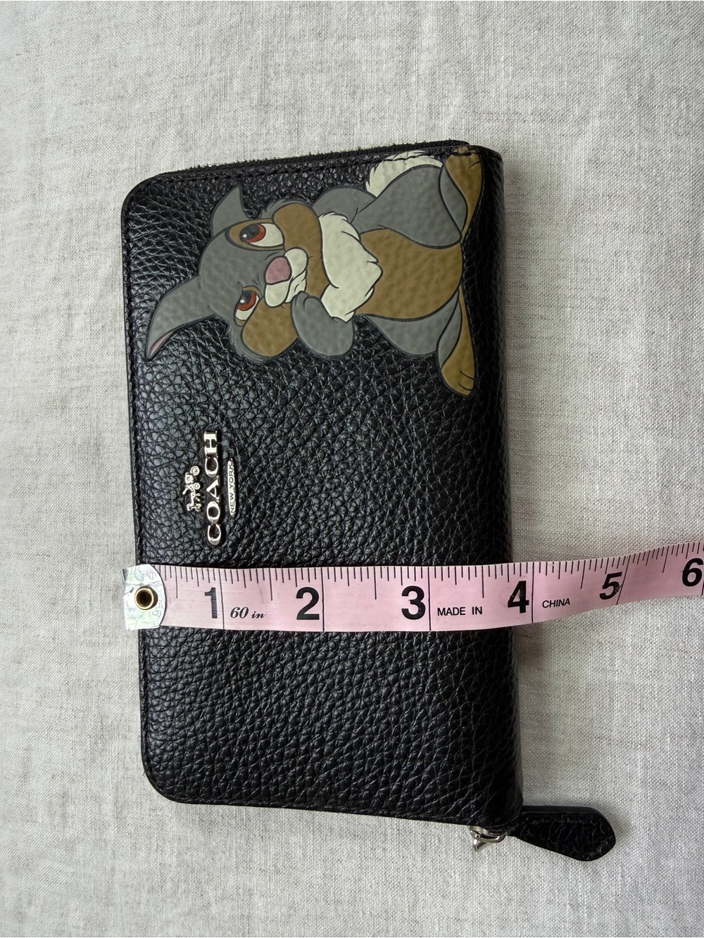 🔥🐰RARE Disney X Coach Medium Black Leather Zip Around Wallet w/ Thumper f/ Bambi - Picture 9 of 16